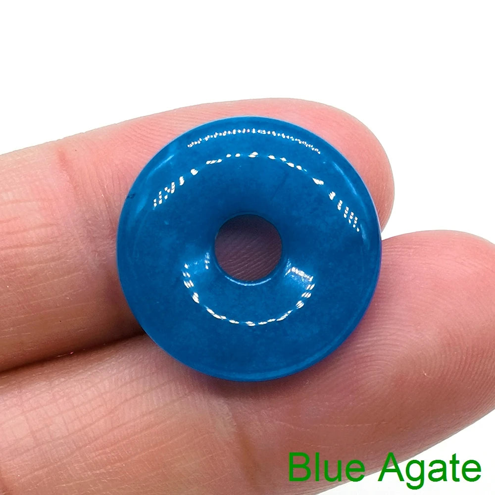 20mm Natural Round Big Hole Hollow Stone Crystal Quartz Aventurine Agate Jade Donut Charm Carved for Pendants Diy Making Gift