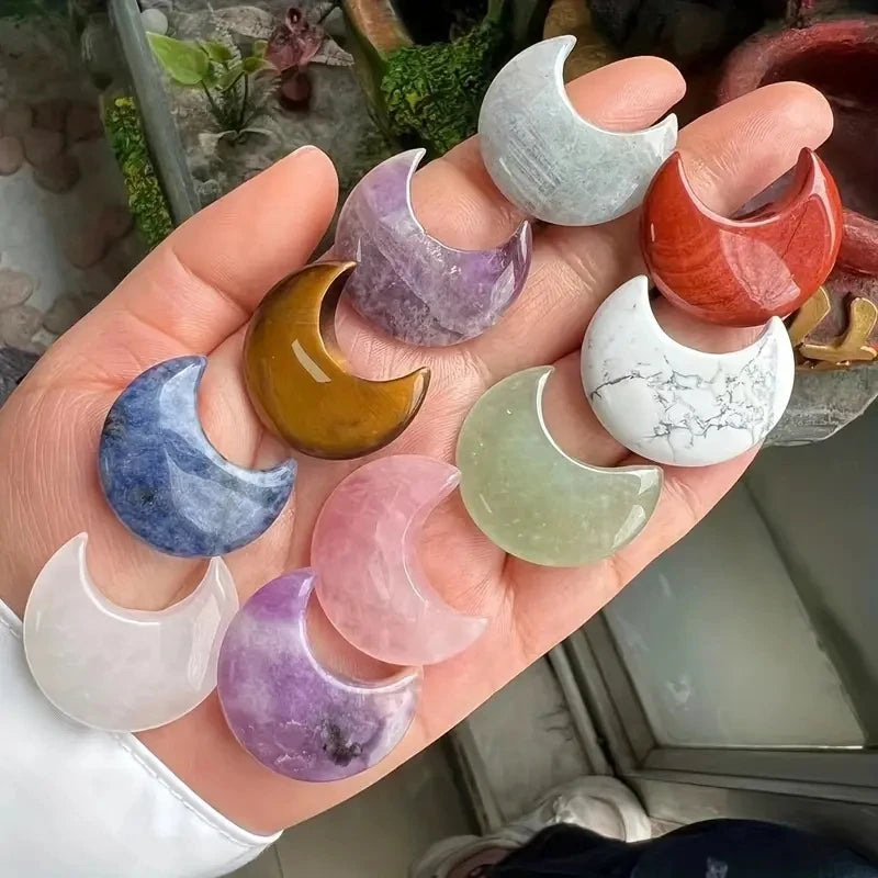 5/10pcs 25x30mm Natural Stone Crystal No Hole Moon Carving Home Decor DIY Jewelry Accessory Making Material