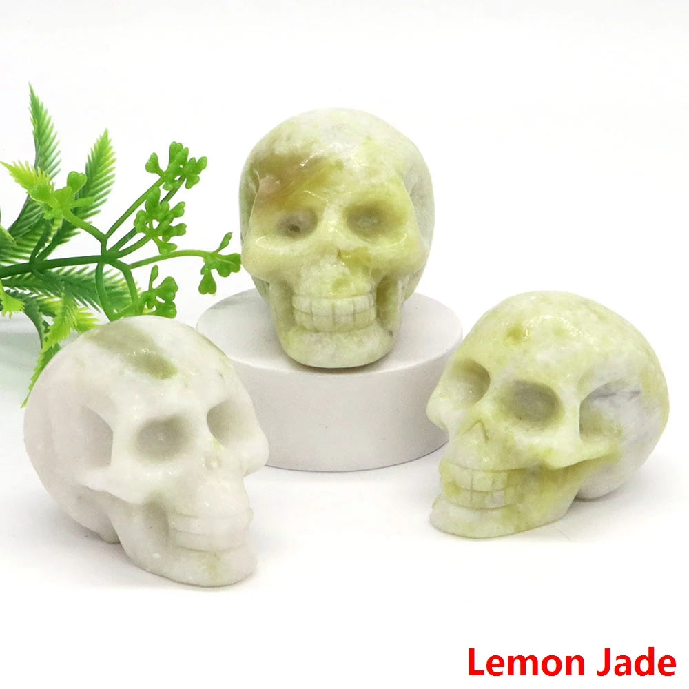 2" Skull Head Statue Natural Gemstone Healing Crystal Stone Carving Reiki Witchcraft Figurine Crafts Home Decor Halloween Gifts