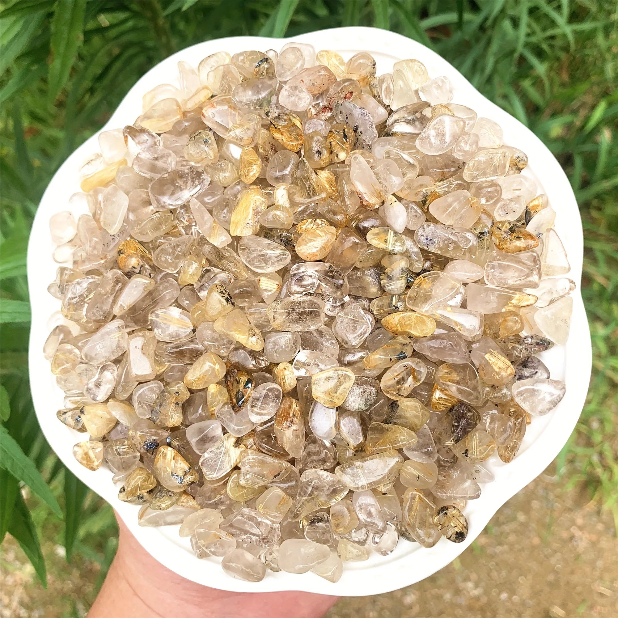 5-9mm Natural Golden Rutile Quartz Tumbled Chips Stone Crushed Healing Crystal Stones For Plants Succulent Flowerpot Vase Filler