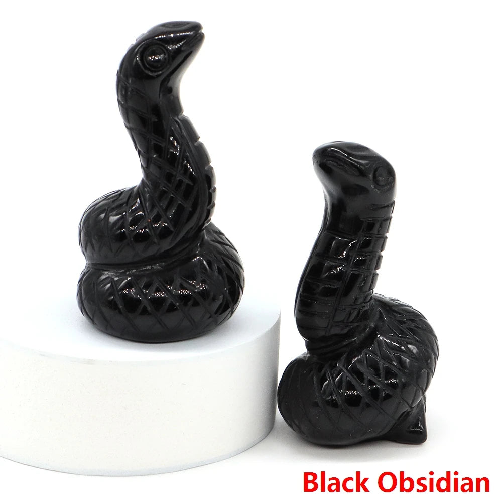 2" Snake Statue Natural Stone Healing Amethyst Rose Quartz Carved Healing Animal Figurine Reiki Crystal Crafts Home Decoration
