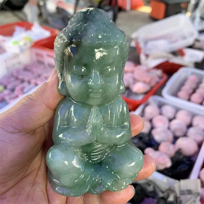 12CM Natural Green Aventurine Buddha Carving Crystal Healing Fengshui Fashion For Home Decoration Lucky Gift 1pcs