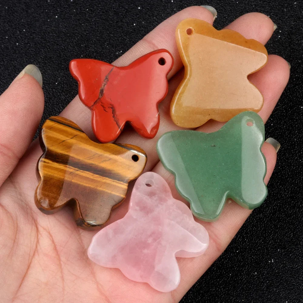 Natural Stone Agate Carved Butterfly Shape DIY Pendant Accessories Reiki Healing Crystals Gemstone Desktop Home Decor