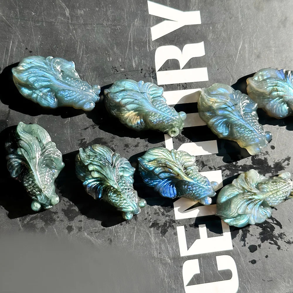 1pc Natural Labradorite & Moonstone Goldfish Carved, Featuring Natural Gemstone Shimmer, Perfect As Home Decor,