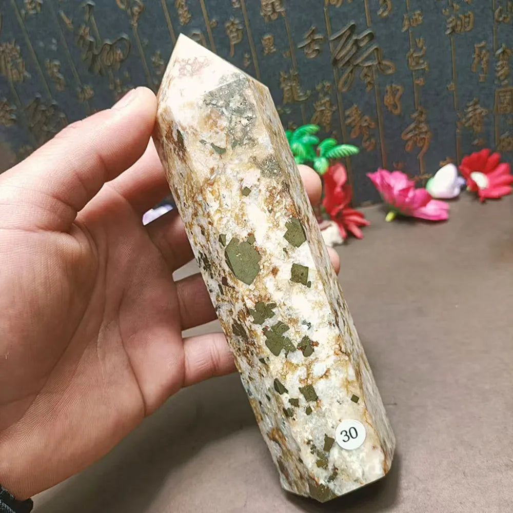 Natural Chalcopyrite Crystal Wand — Golden Peacock Ore Healing Point, Chakra Home Decor