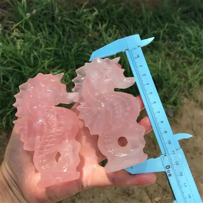 11cm Natural Rose Quartz Seahorse Carving Healing Fengshui Animal Powerful Statue For Home Decoration Halloween Gift 1pcs