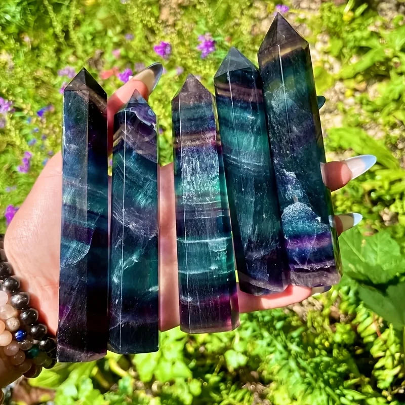 1pc Natural Rainbow Fluorite Crystal Pillar Natural Stone Meditation Decor Holiday Gift Suitable for Altar, Crystal Display