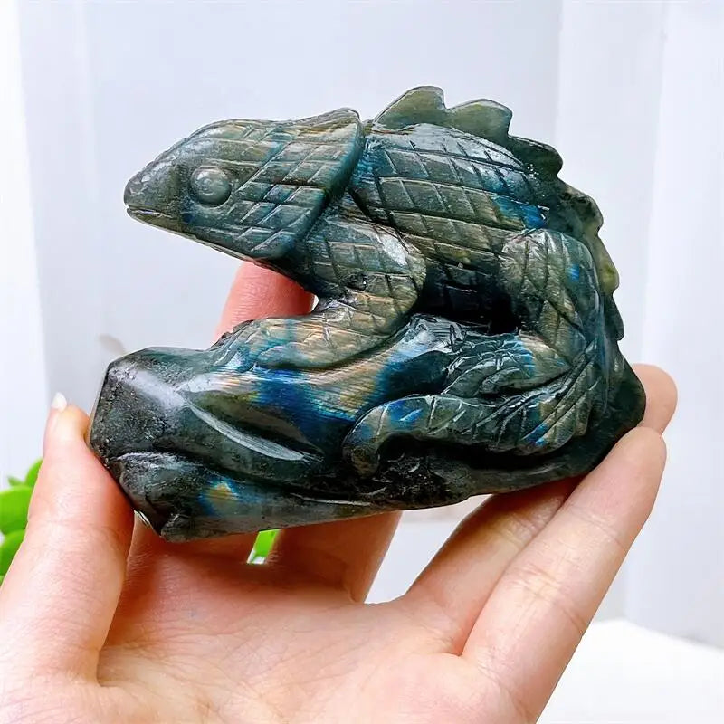 Natural Labradorite Lizard Carved Statue Room Ornament Healing Crystal Reiki Animal Figurine Gemstone Home Decor 1pcs