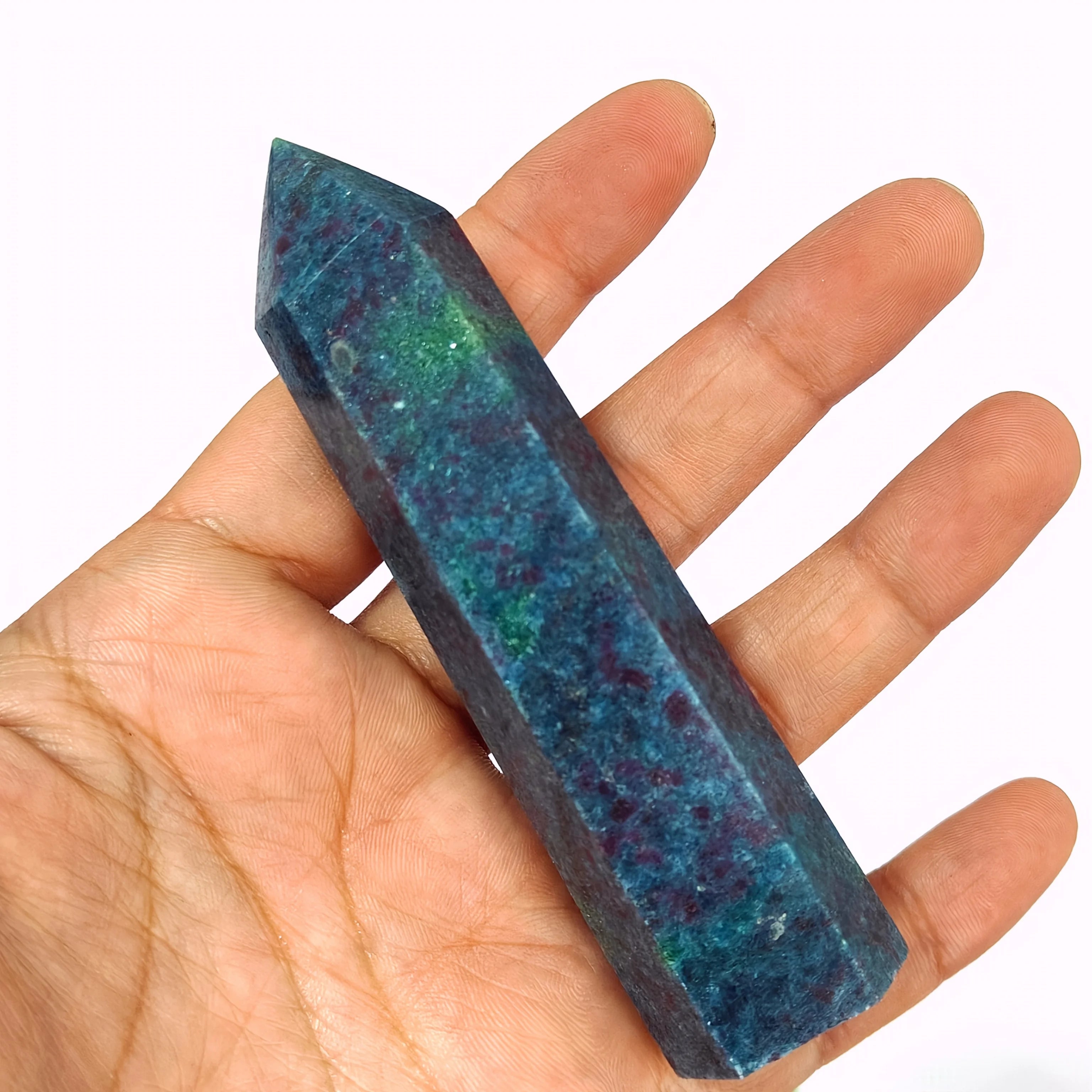1pc UV Reactive Red & Blue Kyanite Obelisk Tower - Handcrafted Elegant Stone Wand,Highquality, Decor, Holiday Shoppers