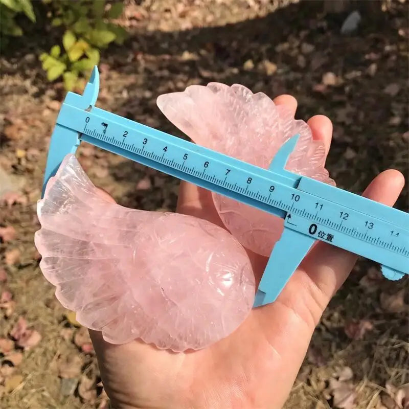 Natural Rose Quarz Angel Wing Carving Polished Quartz Healing Stones Gemstones For Home DIY Decoration A SET