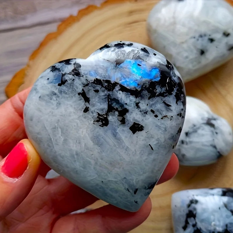 Rainbow Moonstone Heart Palm Stone, Room Decor