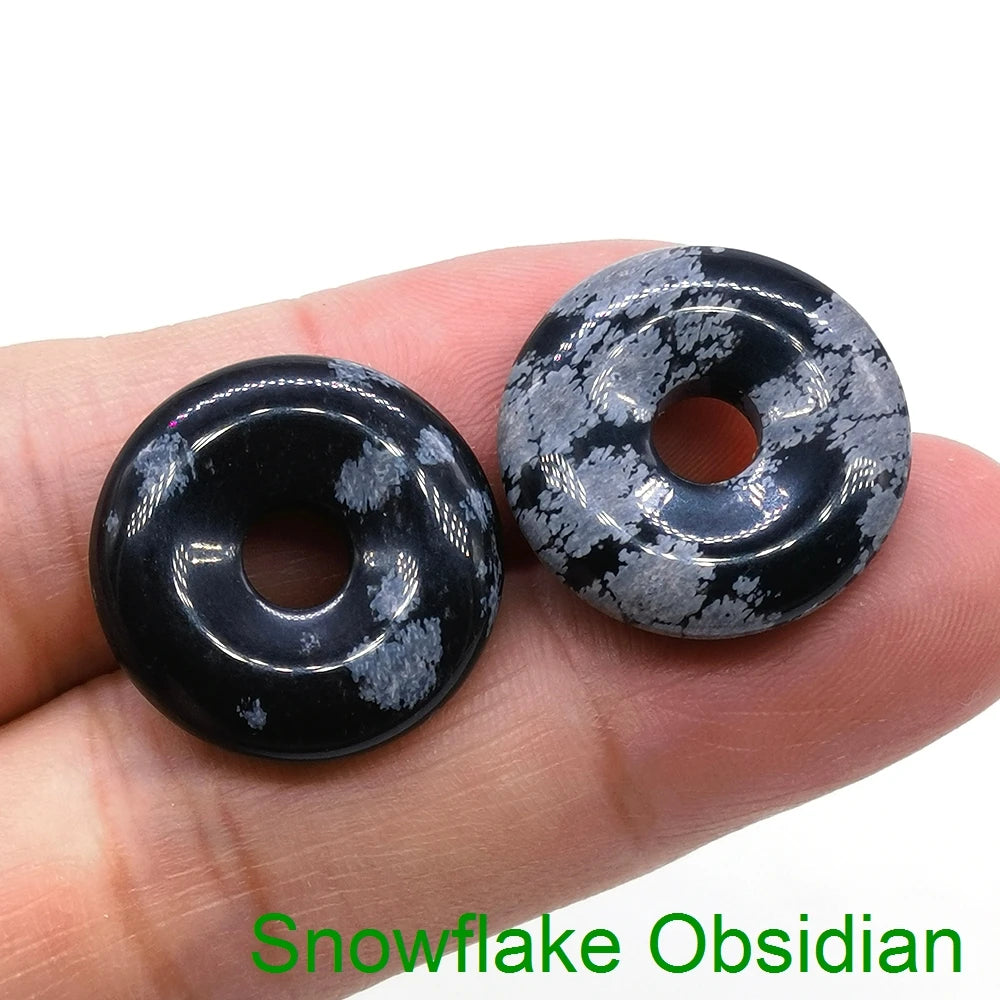 20mm Natural Round Big Hole Hollow Stone Crystal Quartz Aventurine Agate Jade Donut Charm Carved for Pendants Diy Making Gift