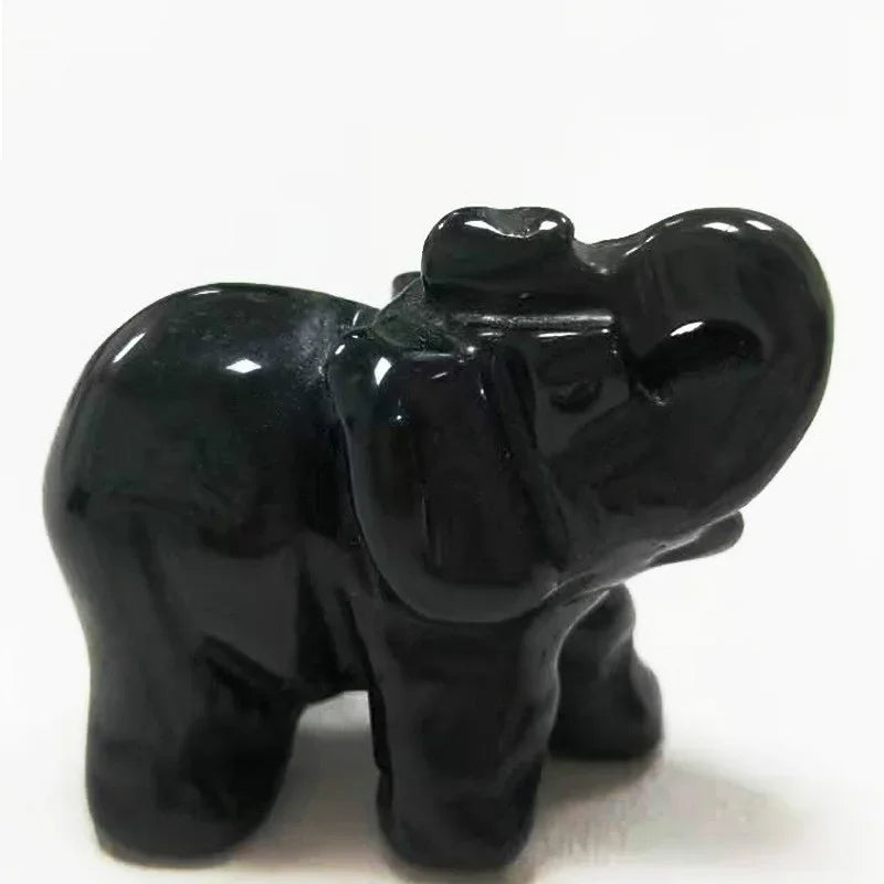 Classic Green Pink Jade Stone Craving Lucky Elephant Feng Shui Statue Figurine Home Office Ornaments