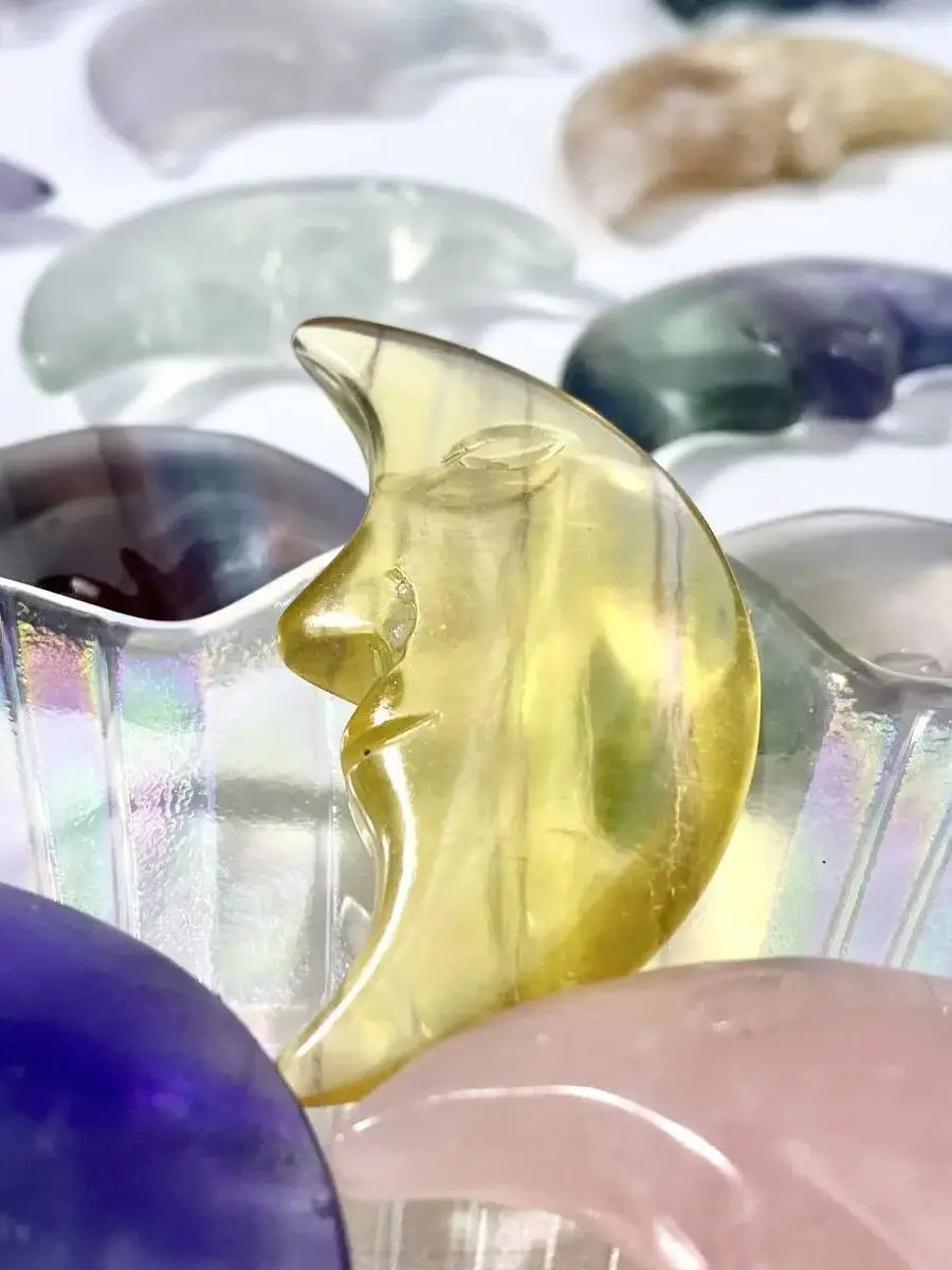1PC High Quality Flourite Moonface Natural Crystal Carving,Gemstone Jewelry,Glitter, Healing crystal, Birthday gift,Tiger Eye