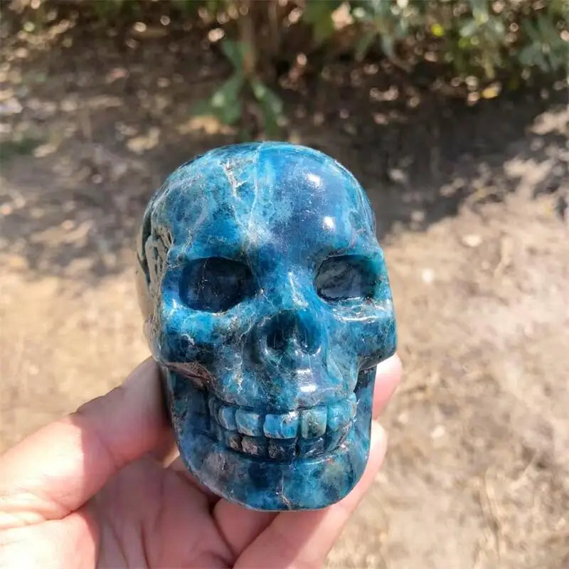 Natural Apatite Skull Carving Statue Reiki Healing Fengshui Crafts Home Office Decoration Gifts 1PCS