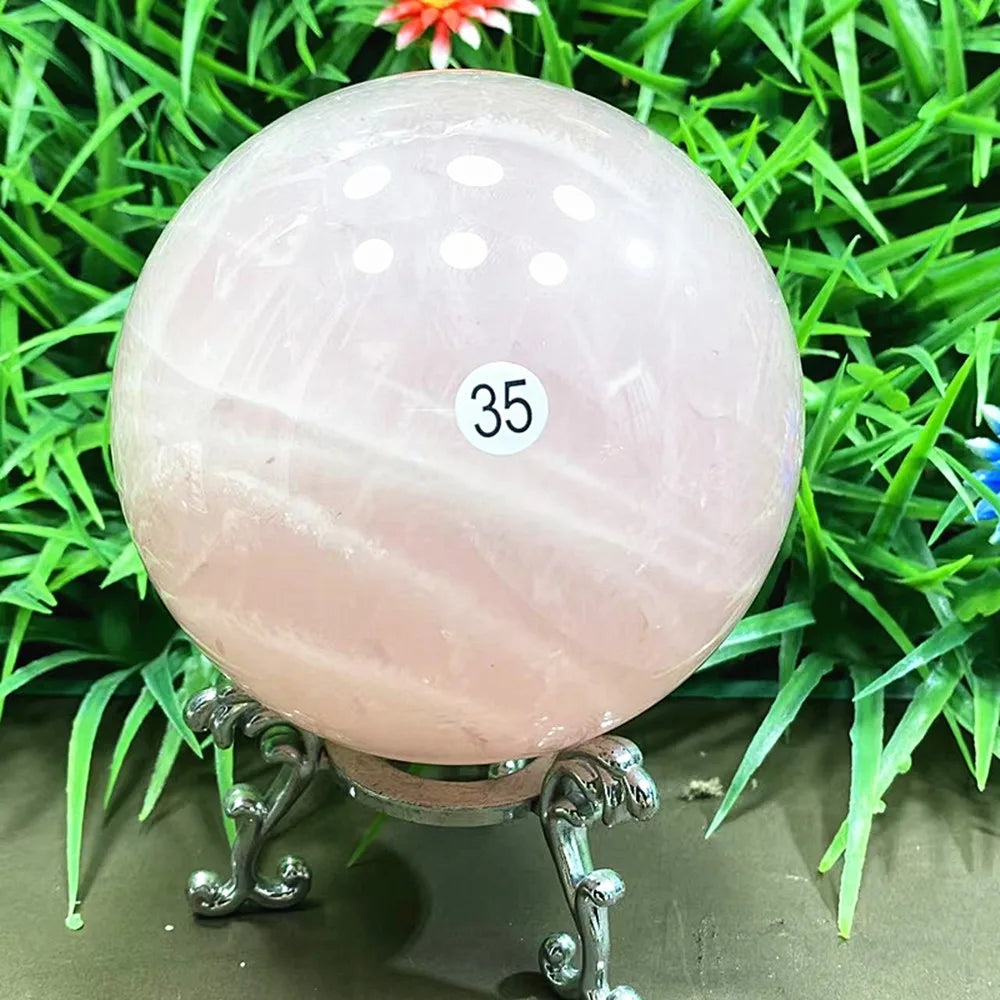 Natural pink quartz crystal ball home decor chakra ornament healing