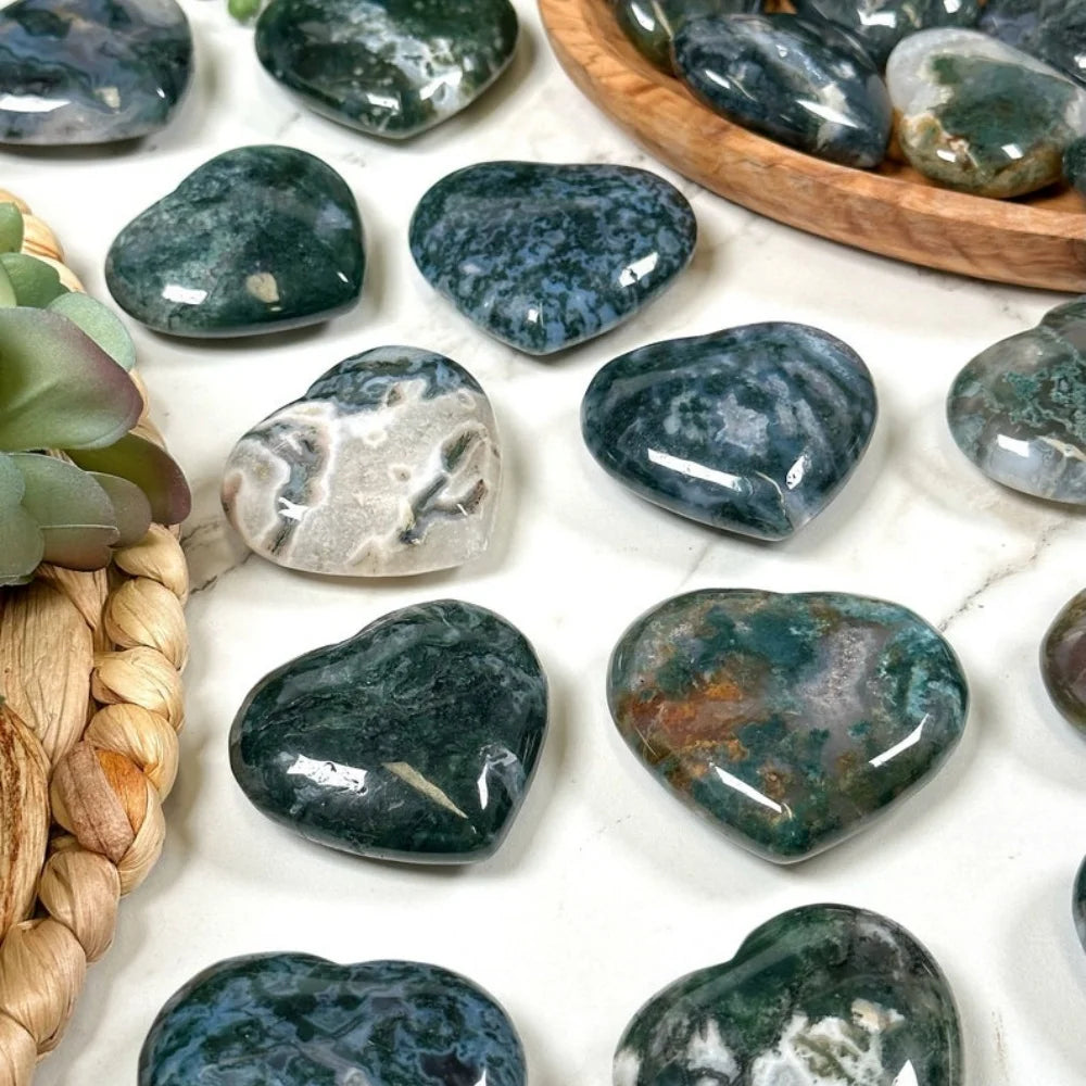 1pc Natural Moss Agate Heart, Moss Agate Heart Carving, Natural Moss Agate, Moss Agate Heart Palmstone, Perfect Holiday Gift