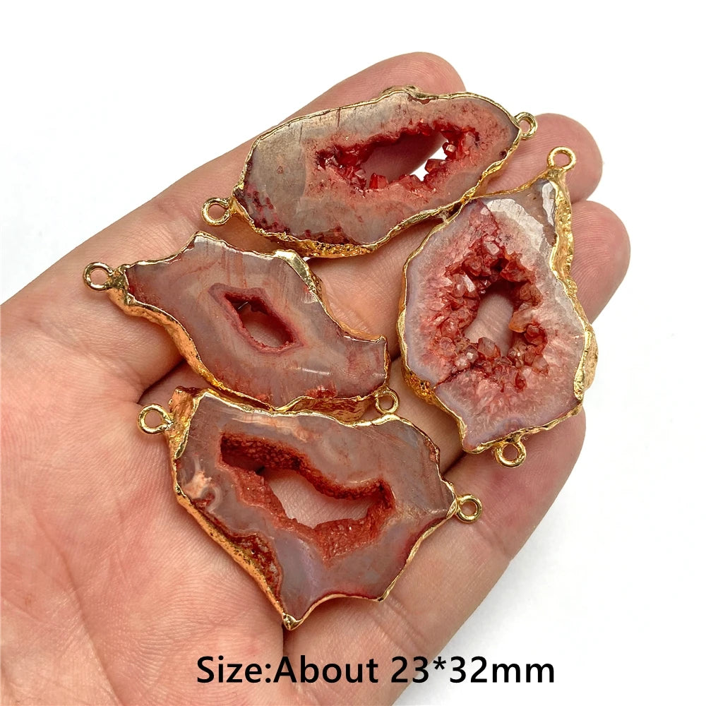 2Pcs/Lot Irregular Natural Druzy Pendants Fashion Slice Agates Pendant Double Holes Connector Charms for Jewelry Making DIY