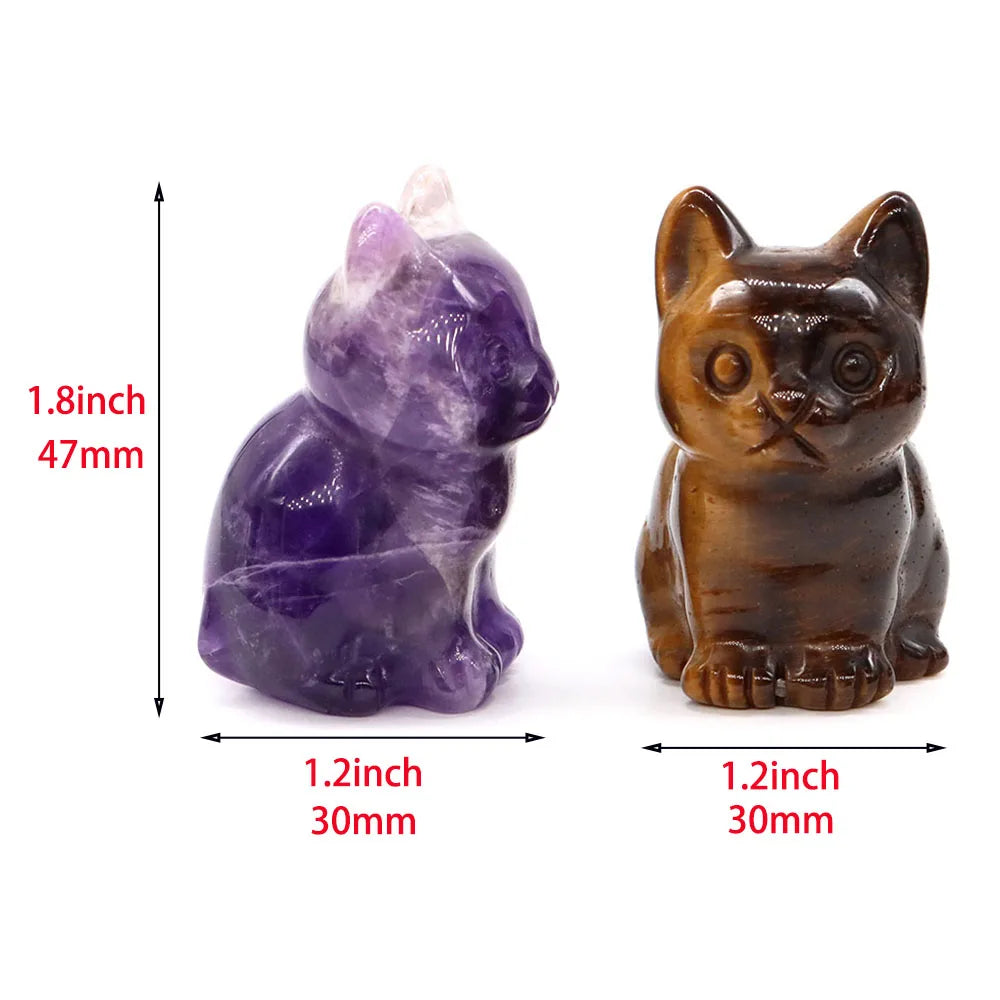 1.8" Natural Stone Cat Statue Hand Carved Animal Figurine Healing Crystal Amethyst Crafts Chakra Meditation Home Decoration Gift