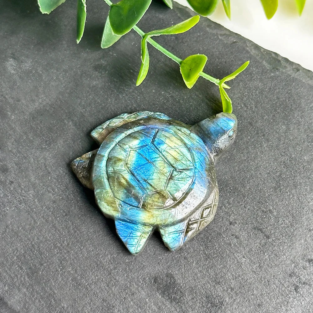 1PC Labradorite Turtle Natural Carving Flash Crystal Home Decoration Crystal Heal Reiki Energy Meditation Pocket Stones