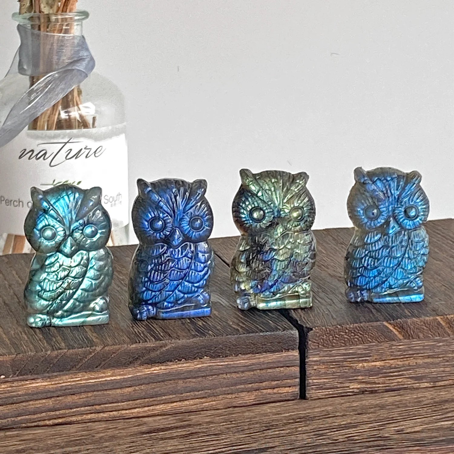 Natural Labradorite Stone Owl Carving with Strong Blue Radiance - Bohemian Style, Handcrafted, Unique Animal Design for Jewelry