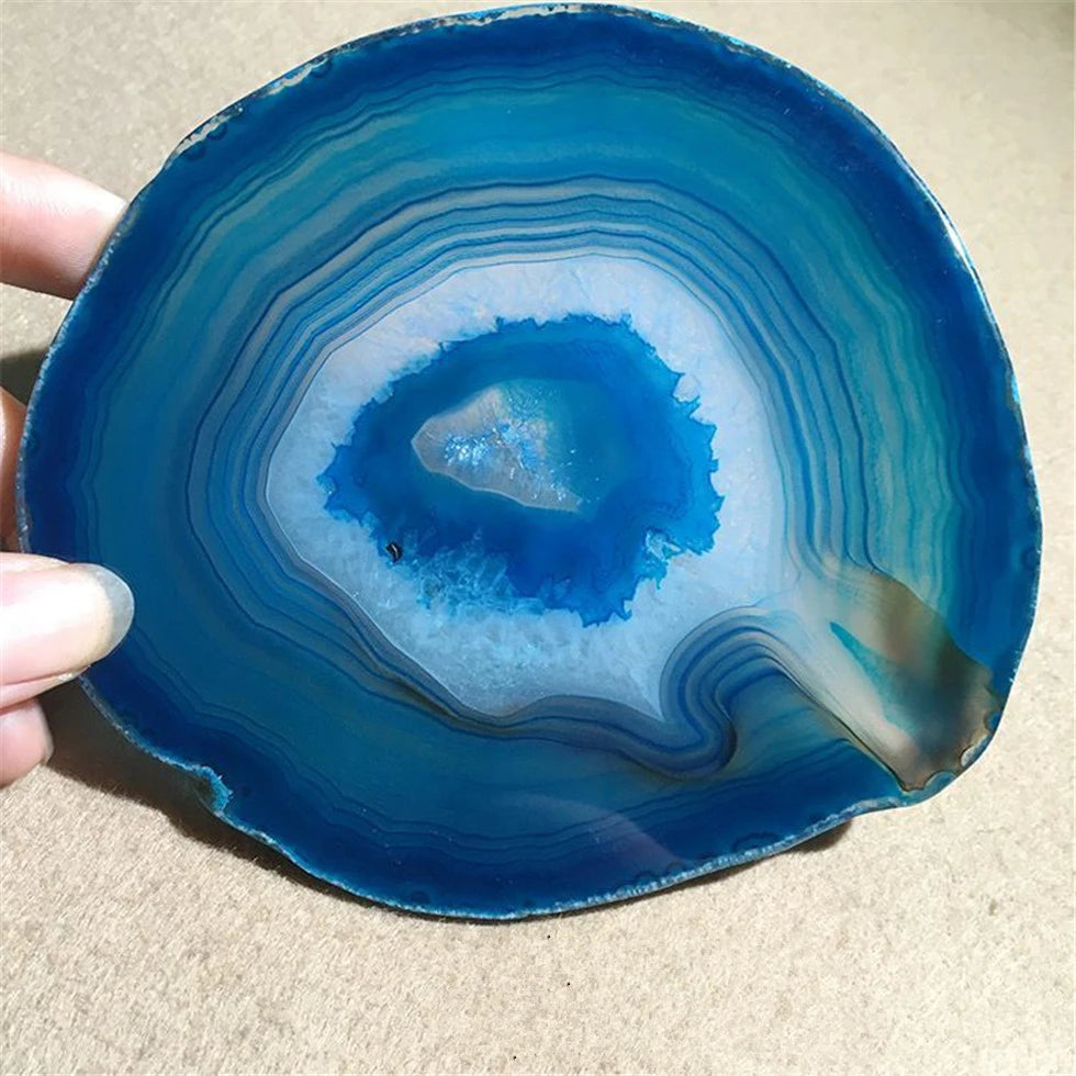 12-20CM Bule Crystal AGATE SLAB Geode Slice Mineral Coaster Healing Reiki Decoration