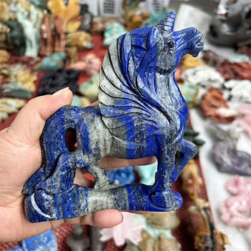 Natural Lapis Lazuli Unicorn Carving Statue Reiki Figurine Gemstone Animals Chakra Healing Product Gift 1pcs