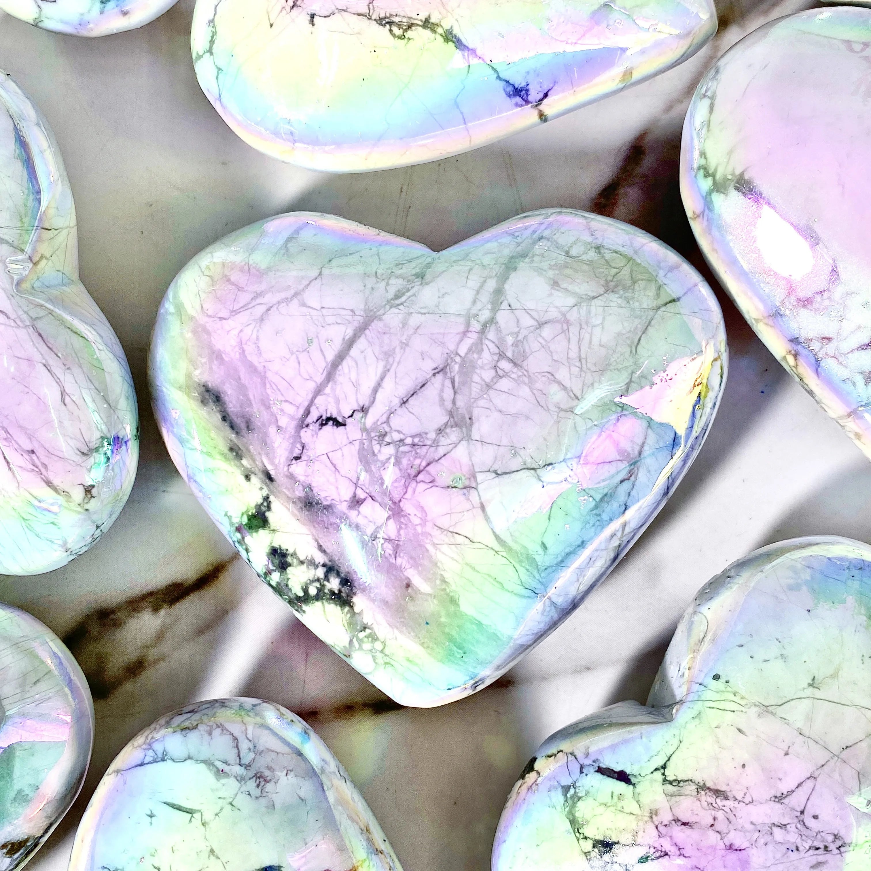 1PC High Quality Aura Howlite Heart Natural Crystal Carving,Gemstone Jewelry,Glitter, Healing crystal, Birthday gift,Women gift
