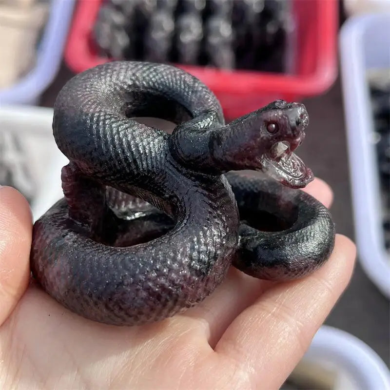 Natural Garnet Snake Carving Animal Crafts Healing Crystal Stone Feng Shui Home Decoration Gift 1PCS
