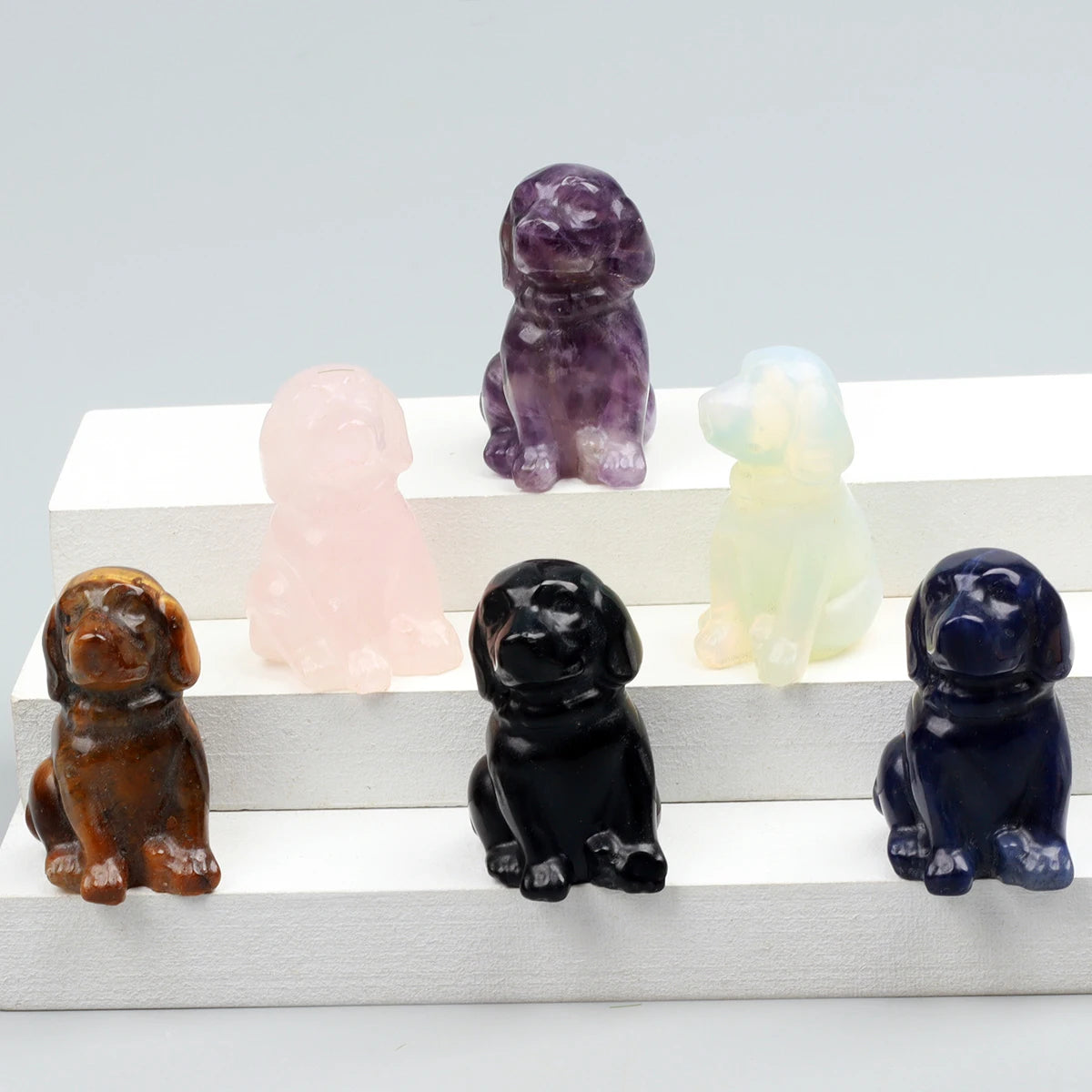 Black Obsidian Dog Figurine, Natural Stone, Hand Carved Jade Mini Puppy, Crystal Craft, Chakra, Home Decor, 1.5"