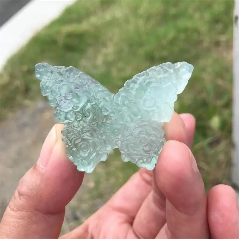 Natural Fluorite Butterfly Carving Healing Crystal Ornament Crafts Gift Room Healing Crystal Decoration 1pcs