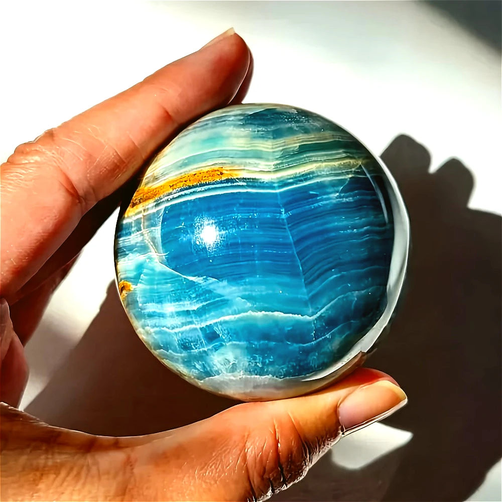 6-6.5cm Blue Onyx Sphere Blue Quartz Crystal Ball  Aesthetic Room Decor  Crystals and Stones Healing Natural Stone