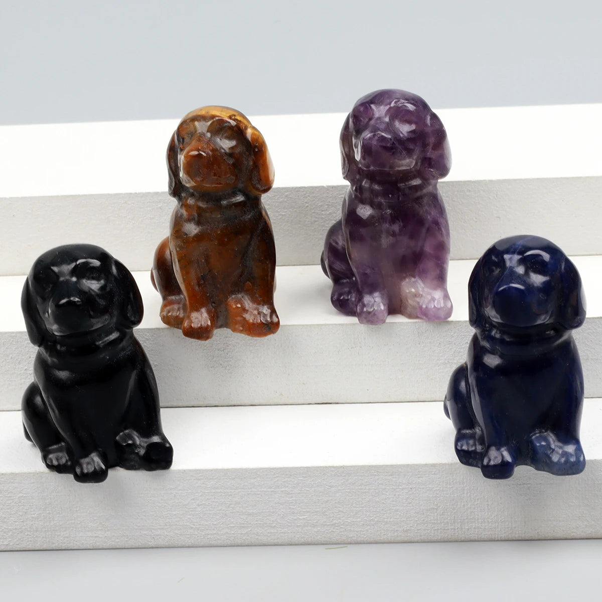 Black Obsidian Dog Figurine, Natural Stone, Hand Carved Jade Mini Puppy, Crystal Craft, Chakra, Home Decor, 1.5"