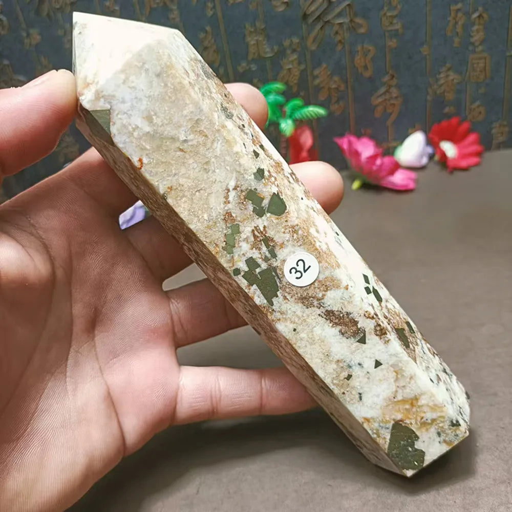 Natural Chalcopyrite Crystal Wand — Golden Peacock Ore Healing Point, Chakra Home Decor