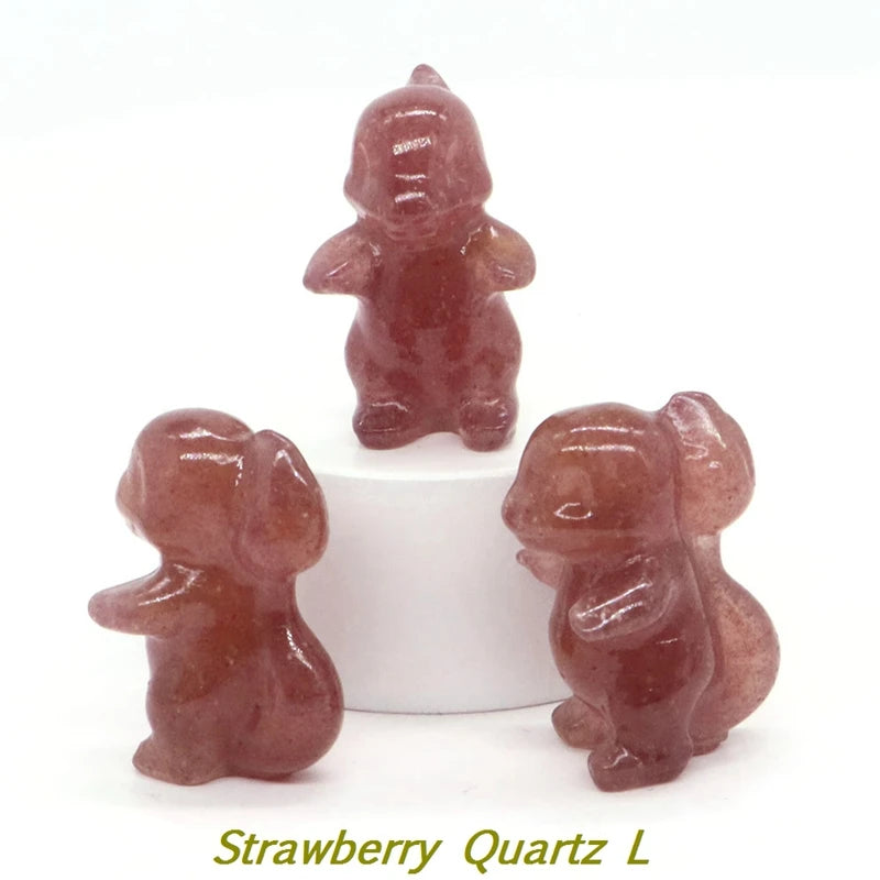 1.2" Natural Crystal Stone Squirrel Frog Seed Turtle Statue Cartoon Gemstone Carved Healing Home Room Decor Kids Holiday Gift