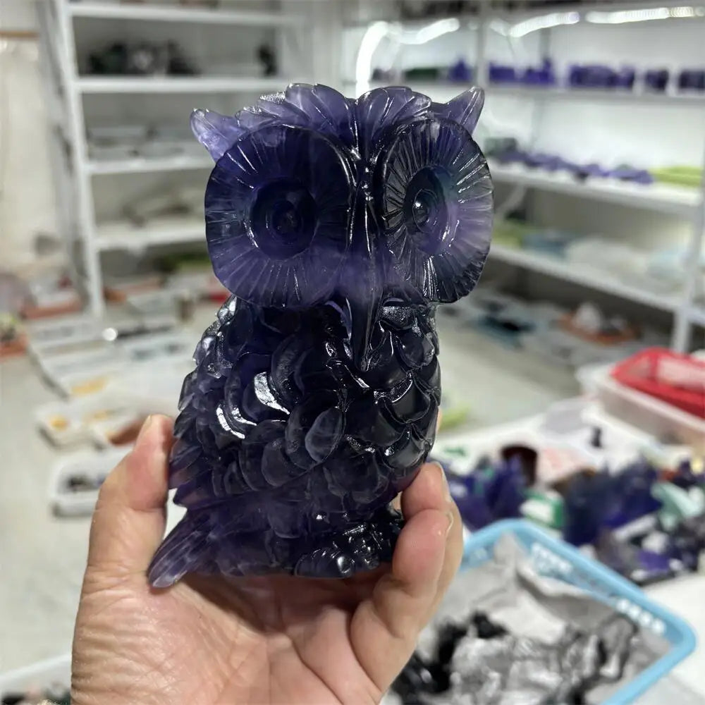 Natural purple fluorite quartz owl animal Healing Crystal Healing Crystal Stone for Home Decoration Gift Feng Shui Home Decor