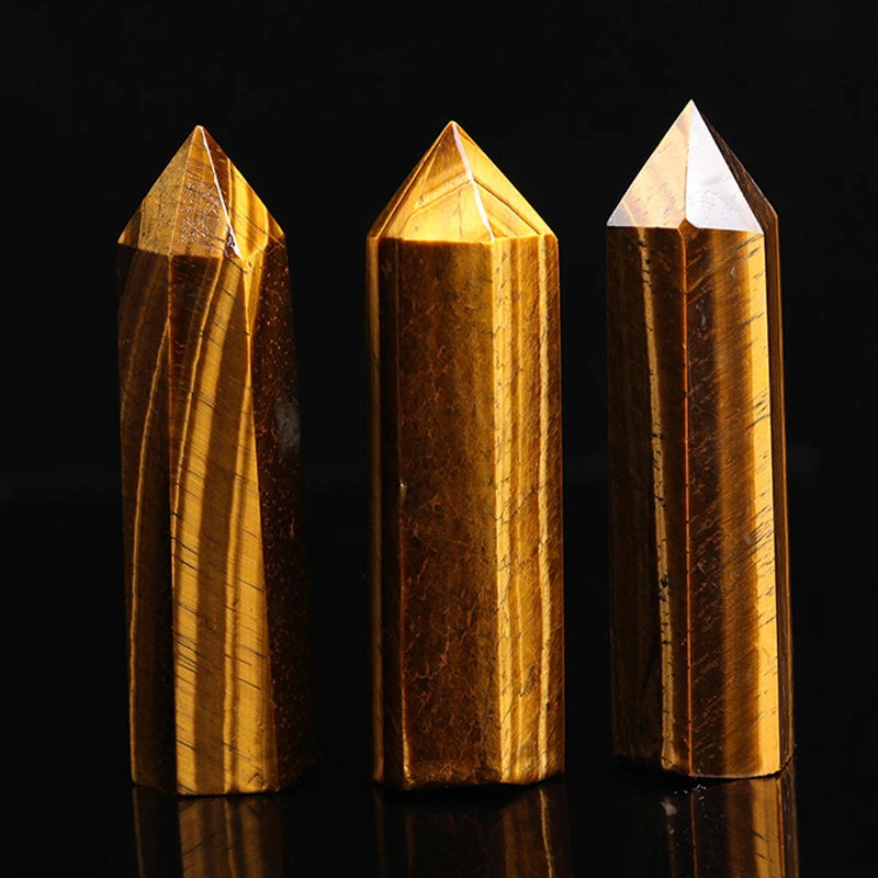 Cat's Eye Effect Natural Tiger's Eye Column - Silky Golden Luster Powerful Desktop Exquisite Ornament