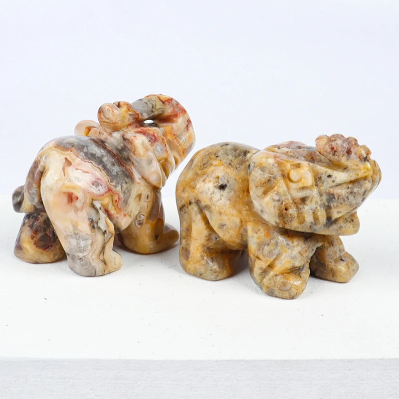1.5 Inch Hand Carved Elephant Figurine Crazy Agate Mini Healing Animal Crystal Craft Chakra Feng Shui Home Decor