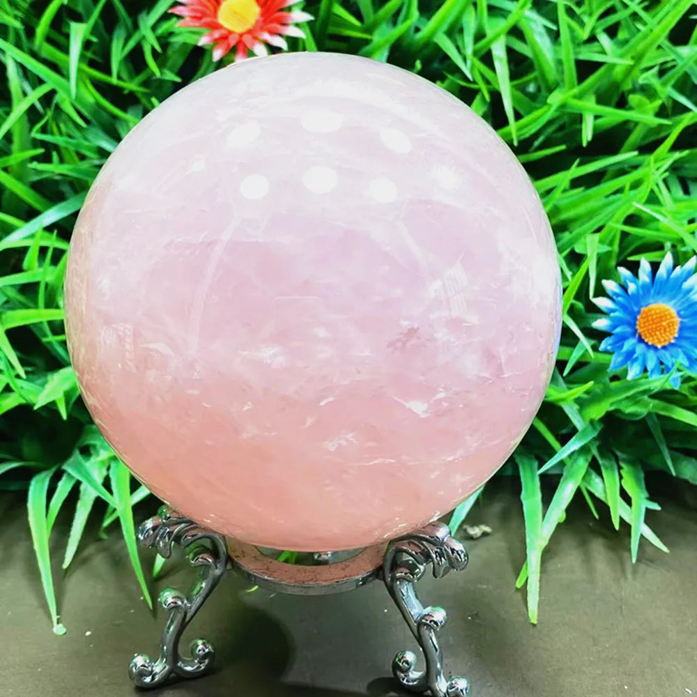 Natural pink quartz crystal ball home decor chakra ornament healing