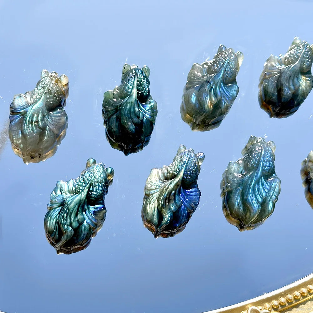 1pc Natural Labradorite & Moonstone Goldfish Carved, Featuring Natural Gemstone Shimmer, Perfect As Home Decor,