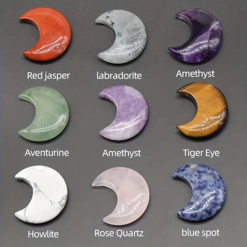 5/10pcs 25x30mm Natural Stone Crystal No Hole Moon Carving Home Decor DIY Jewelry Accessory Making Material