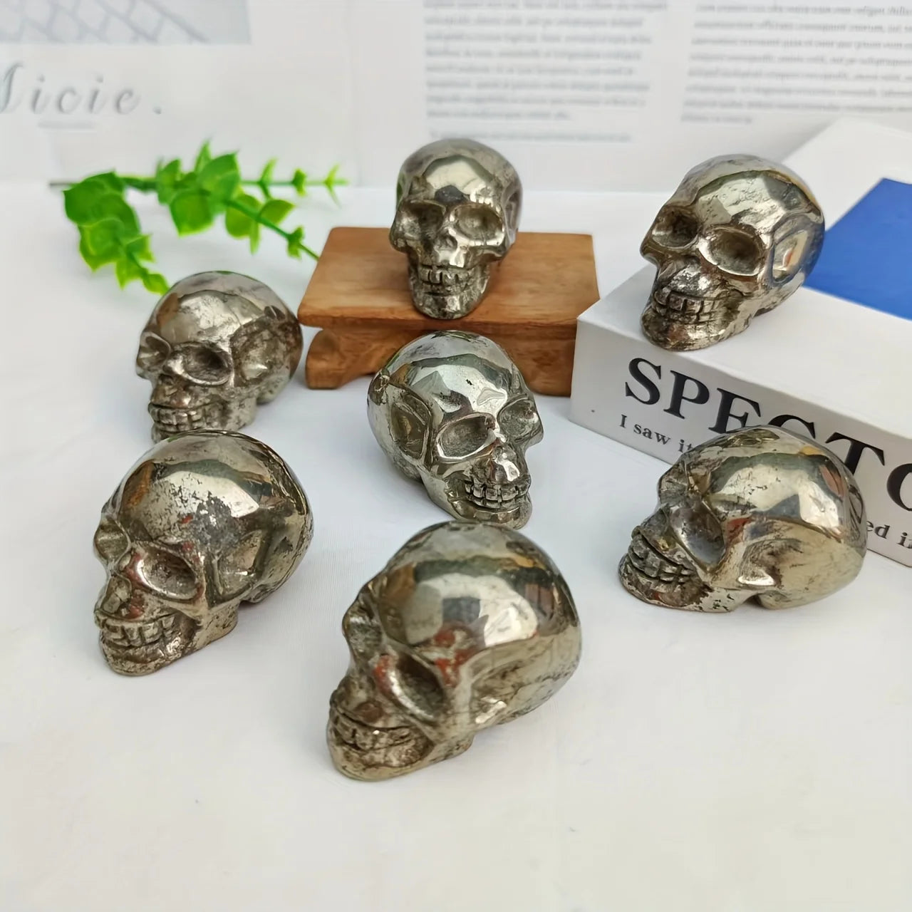Unique Pyrite Skull Carving, Natural Stone Decor for Home, Office, or Party, Perfect Gift for Birthdays, Birthdays, Halloween