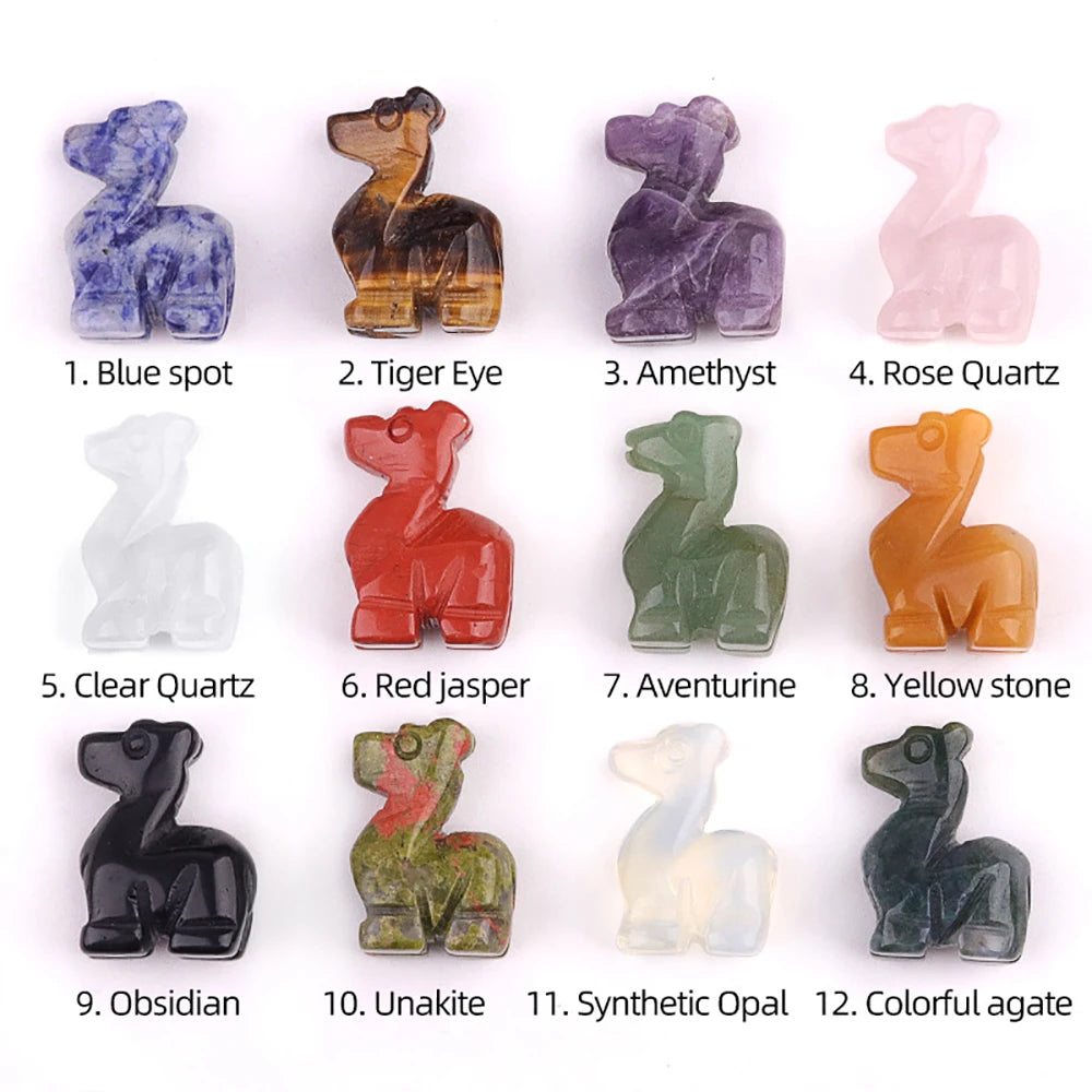1inch Natural Stone Carved Deer Handcarved Animal Statue Healing Crystals Figurine Amethyst Red Jasper Gemstone Fawn Home Decor