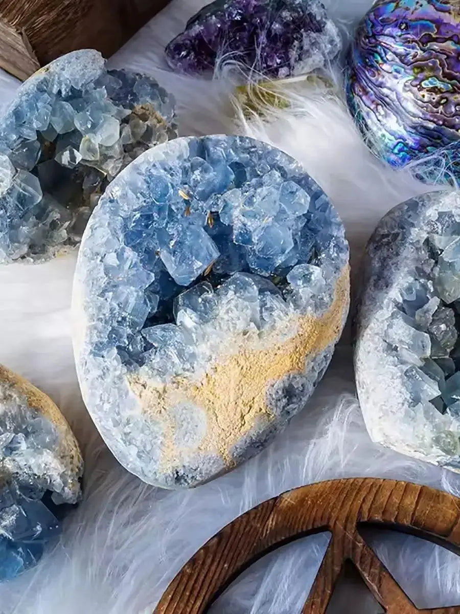800-1000g Celestine Stone Cluster - Natural - Genuine Blue Celestite Crystal Cluster, Home Decor, Highquality Mineral