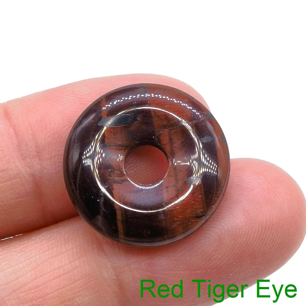 20mm Natural Round Big Hole Hollow Stone Crystal Quartz Aventurine Agate Jade Donut Charm Carved for Pendants Diy Making Gift