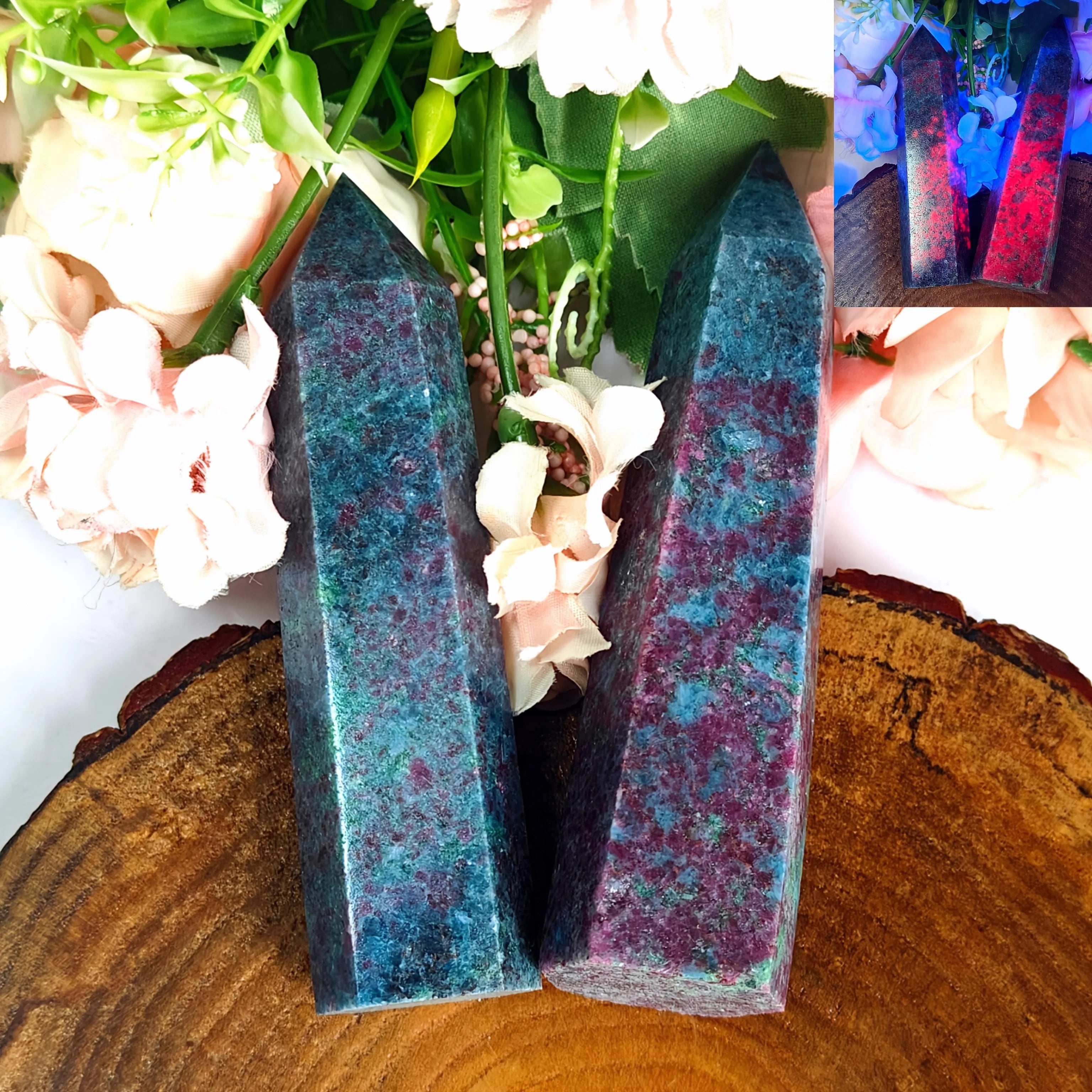1pc UV Reactive Red & Blue Kyanite Obelisk Tower - Handcrafted Elegant Stone Wand,Highquality, Decor, Holiday Shoppers