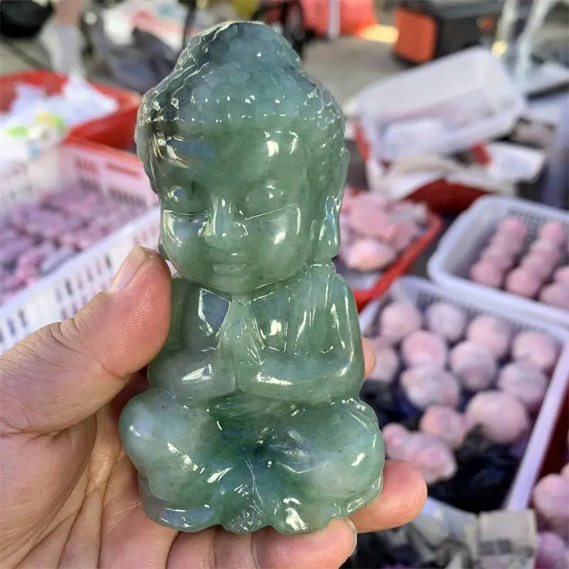 12CM Natural Green Aventurine Buddha Carving Crystal Healing Fengshui Fashion For Home Decoration Lucky Gift 1pcs