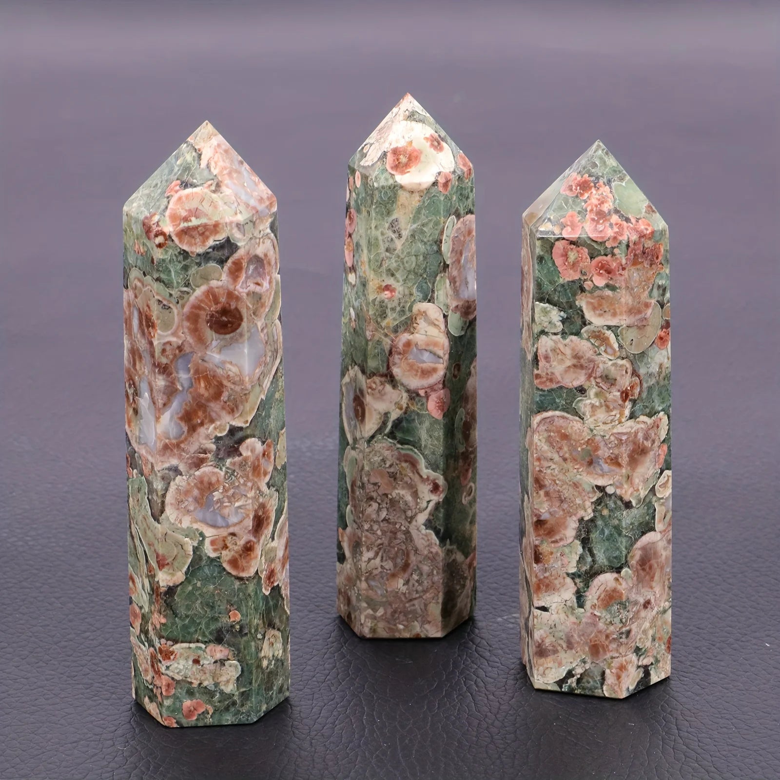 Natural Crystal Pillar Green Cherry Blossom Agate Pillar Crystal Single Pointed Hexagonal Ornament Suitable For Mother's Day
