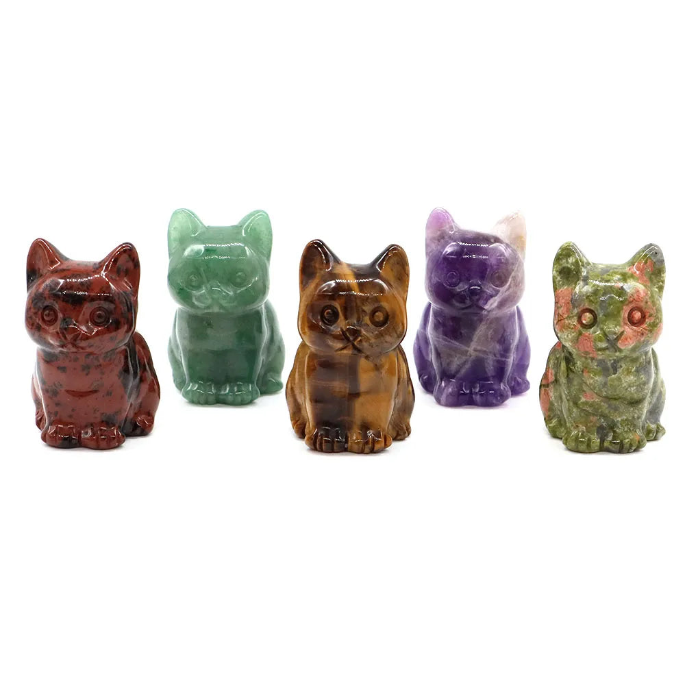 1.8" Natural Stone Cat Statue Hand Carved Animal Figurine Healing Crystal Amethyst Crafts Chakra Meditation Home Decoration Gift