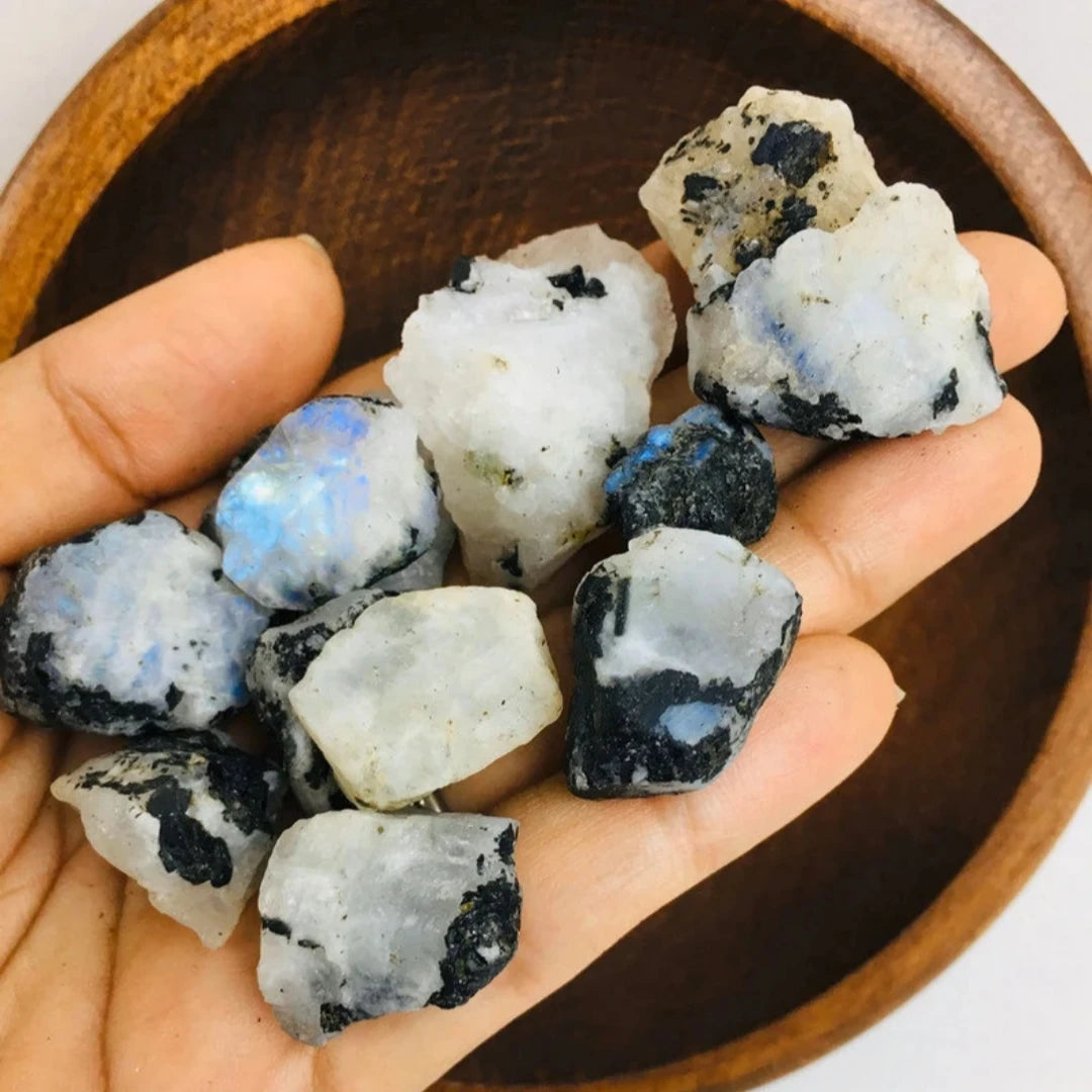 40g/120g/240g Natural Rainbow Moonstone Rough Stone Mineral, Black and White Stone, Fish Tank Garden Bonsai Home Decoration Gift
